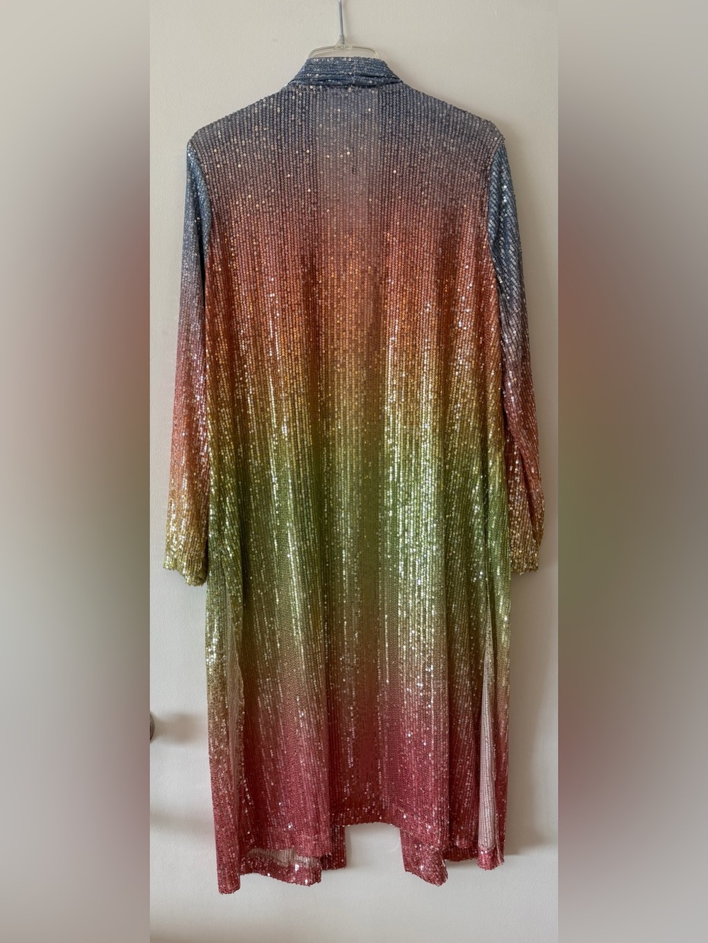 NWT BB Dakota by Steve Madden Rainbow Sequin Ombre Duster Cardigan Jacket M - Picture 9 of 9